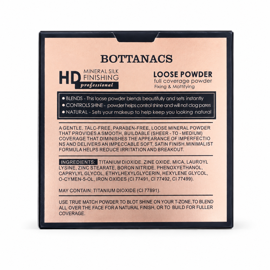 BOTTANACS HD Mineral Silk Finishing Loose Powder – Oil Control Matte Setting Powder, Shade 01