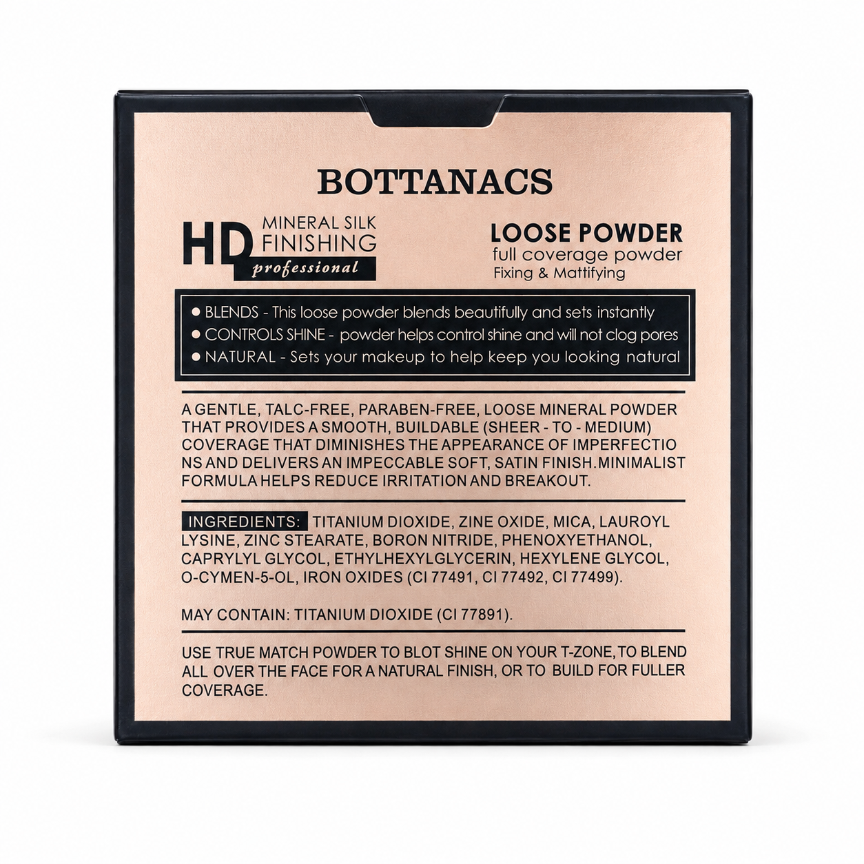 BOTTANACS HD Mineral Silk Finishing Loose Powder – Oil Control Matte Setting Powder, Shade 02