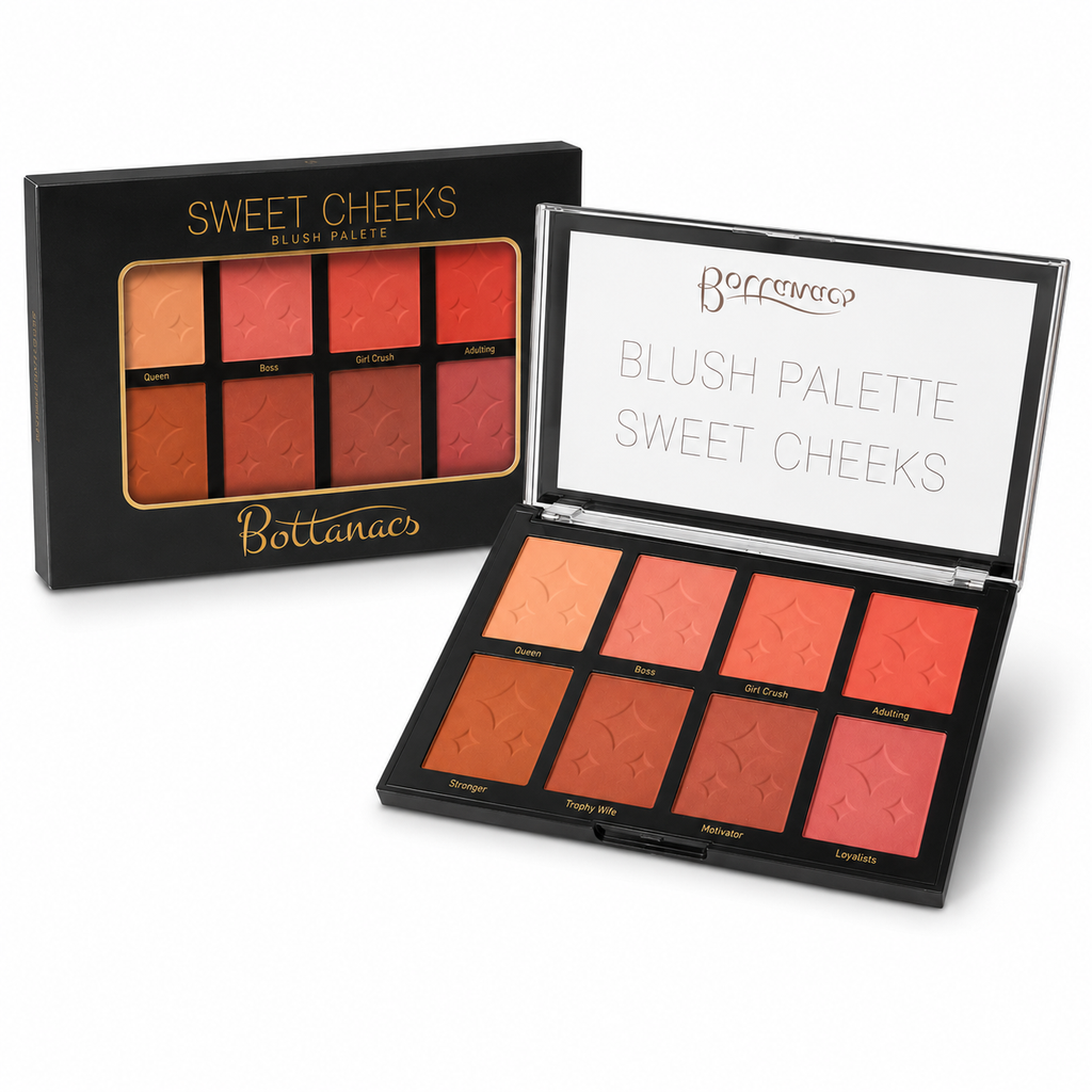 BOTTANACS Sweet Cheeks Blush Palette | 8 Highly Pigmented Matte & Shimmer Blush Shades | Long-Lasting Face Makeup Palette