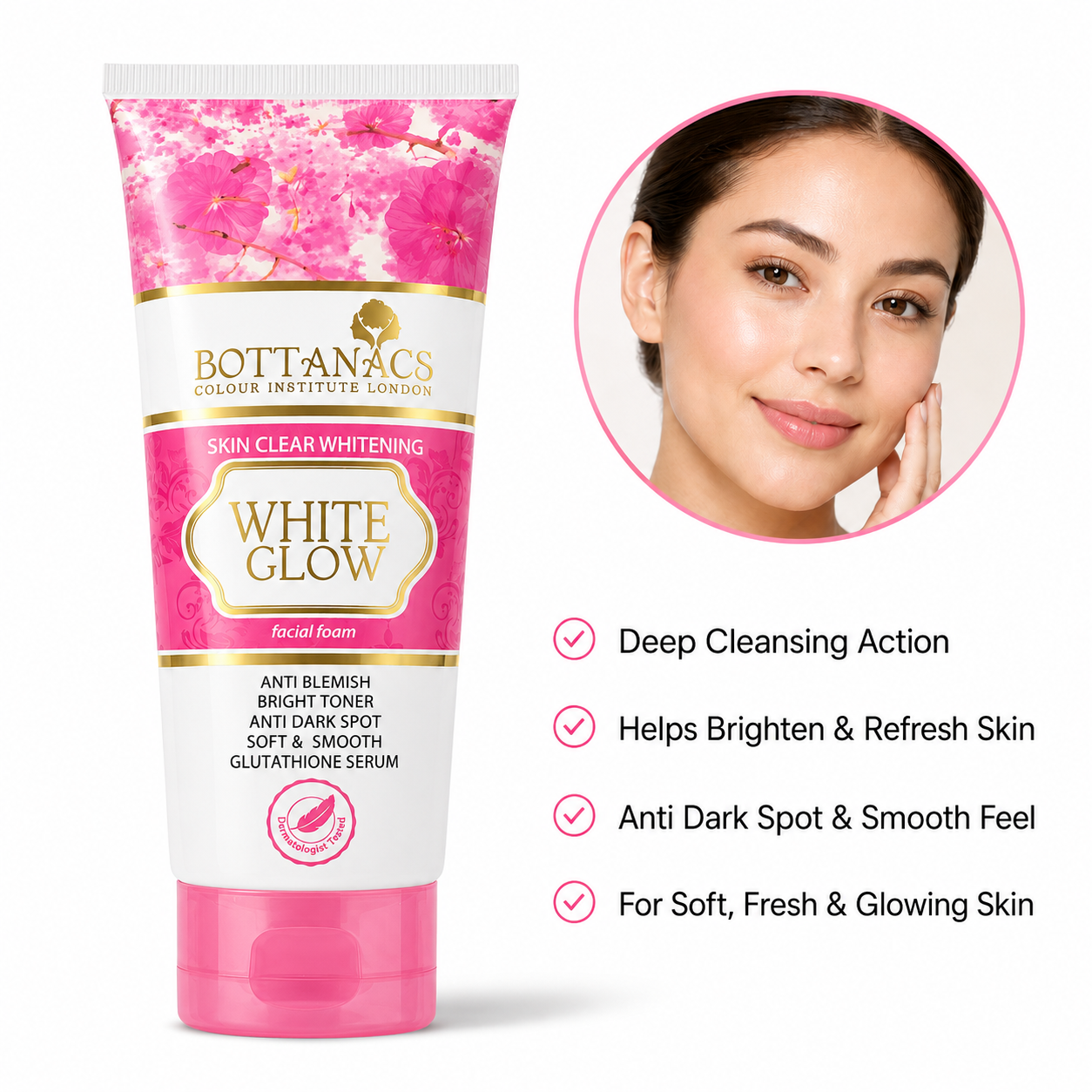 BOTTANACS White Glow Facial Foam – Skin Clear Whitening – 85ml