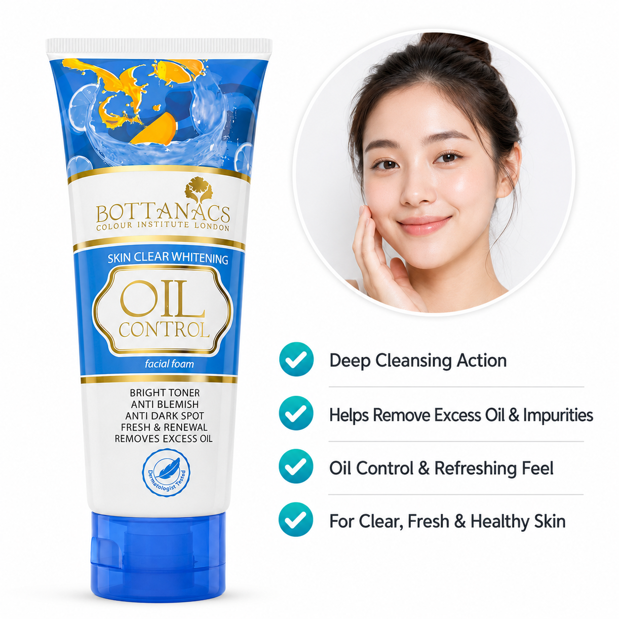 BOTTANACS Oil Control Facial Foam – Skin Clear Whitening – 85ml