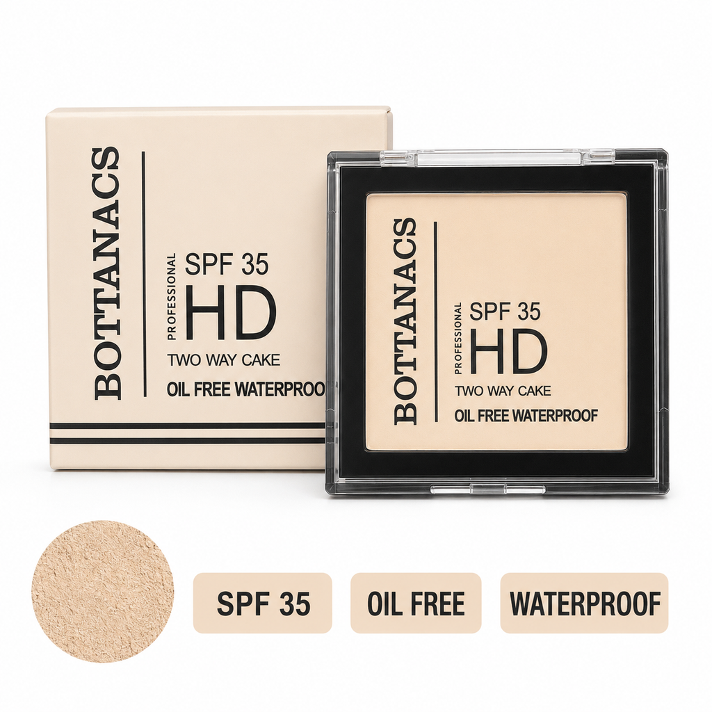 BOTTANACS Professional HD Two Way Cake SPF 35 – Oil-Free Waterproof Compact Powder – Shade 02 Ivory