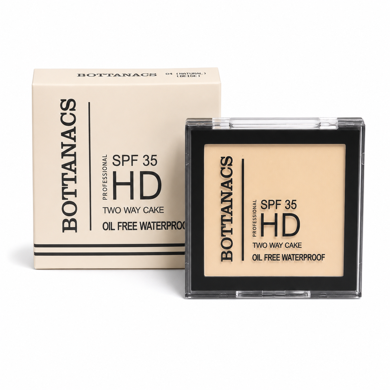 BOTTANACS Professional HD Two Way Cake SPF 35 – Oil-Free Waterproof Compact Powder – Shade 04 Natural Beige