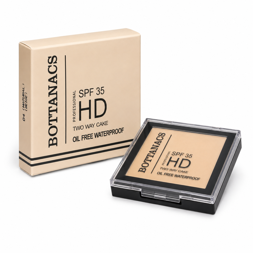 BOTTANACS Professional HD Two Way Cake SPF 35 – Oil-Free Waterproof Compact Powder – Shade 04 Natural Beige