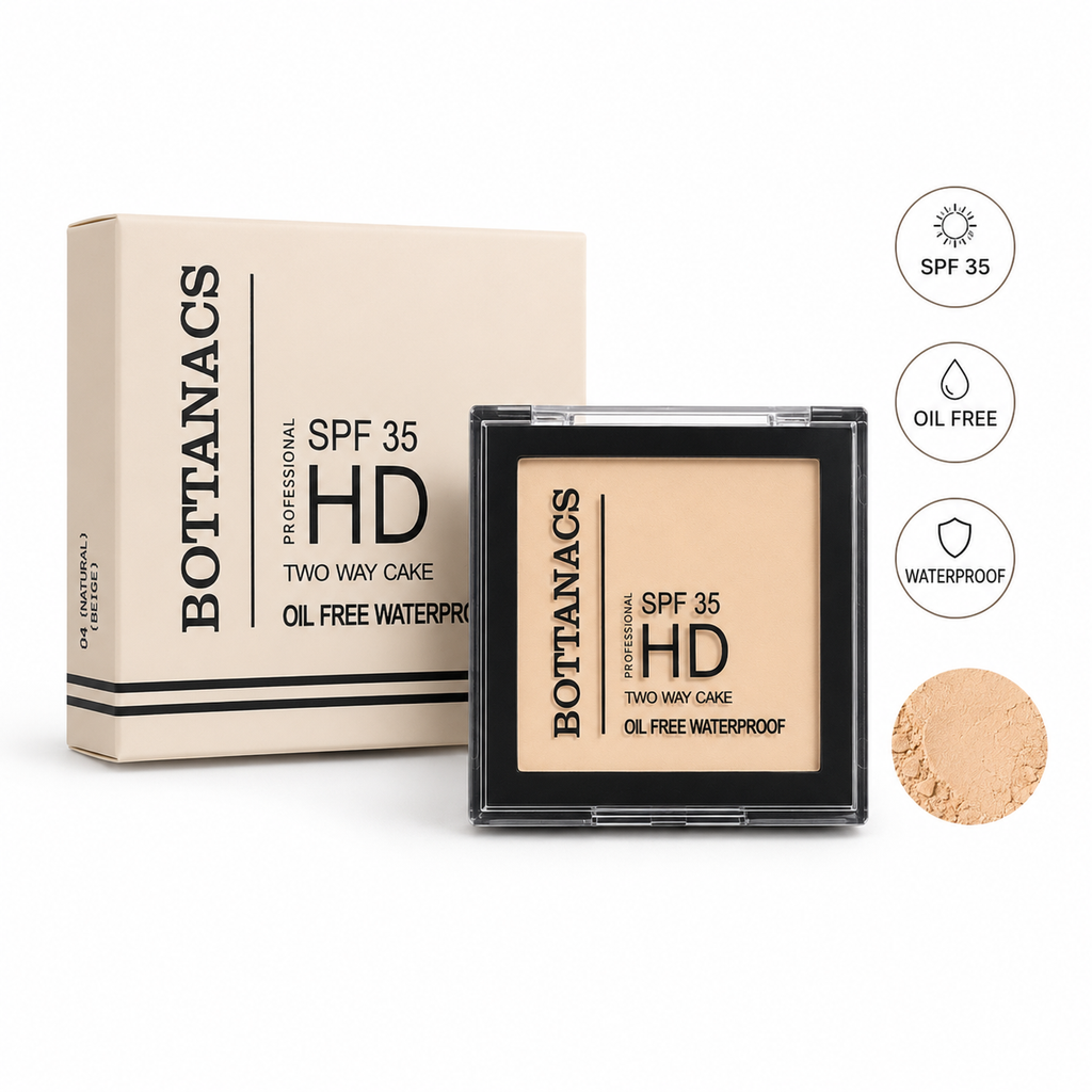 BOTTANACS Professional HD Two Way Cake SPF 35 – Oil-Free Waterproof Compact Powder – Shade 04 Natural Beige
