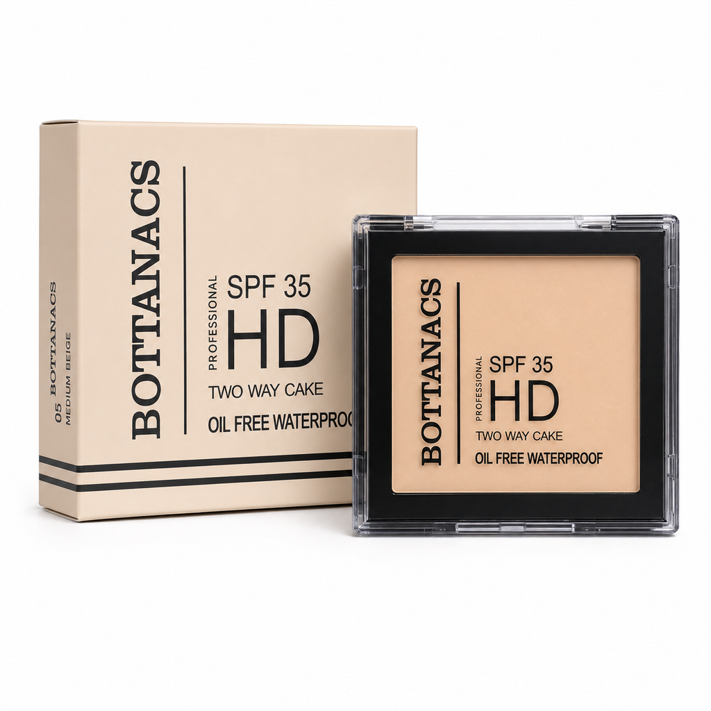 BOTTANACS Professional HD Two Way Cake SPF 35 – Oil-Free Waterproof Compact Powder – Shade 05 Medium Beige