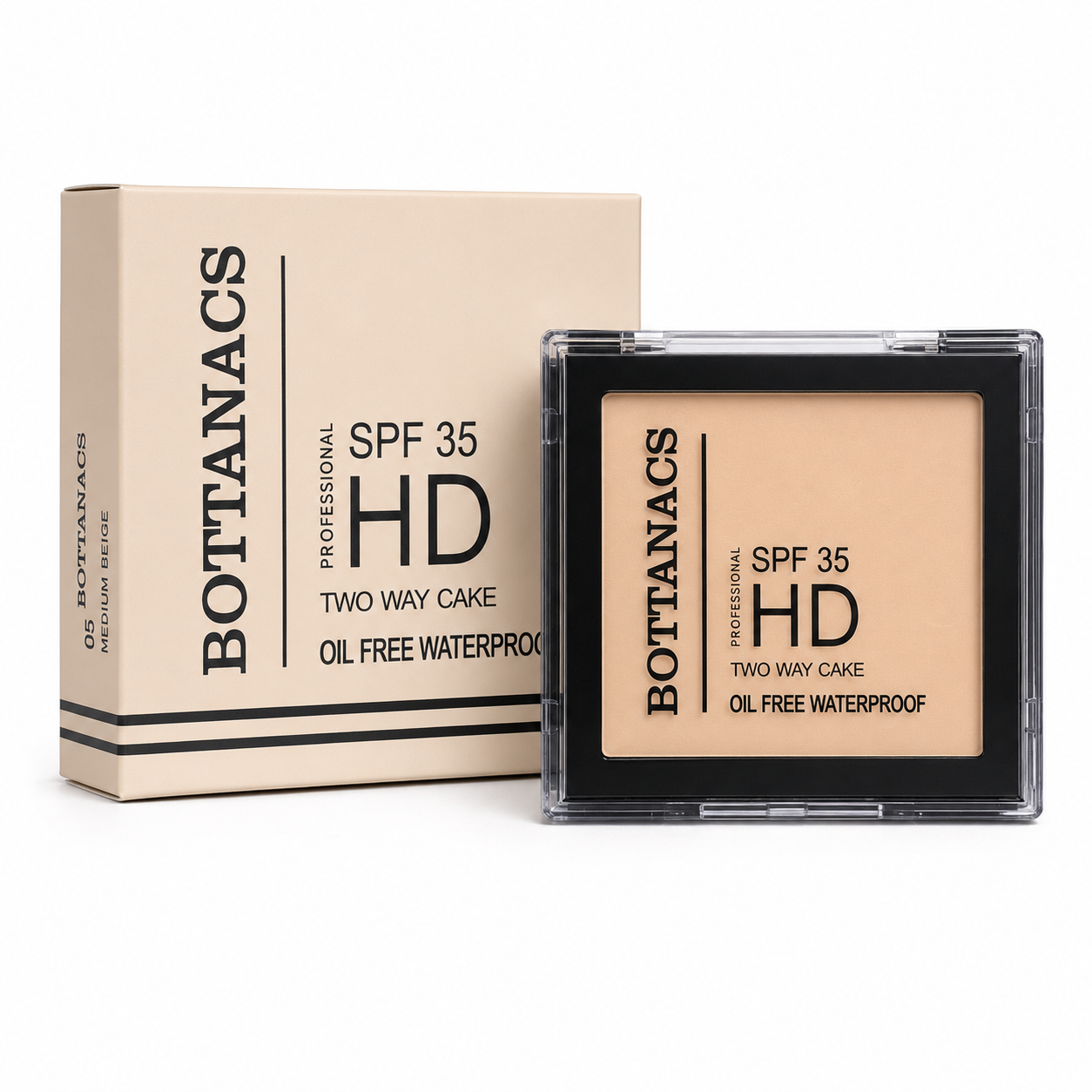 BOTTANACS Professional HD Two Way Cake SPF 35 – Oil-Free Waterproof Compact Powder – Shade 05 Medium Beige