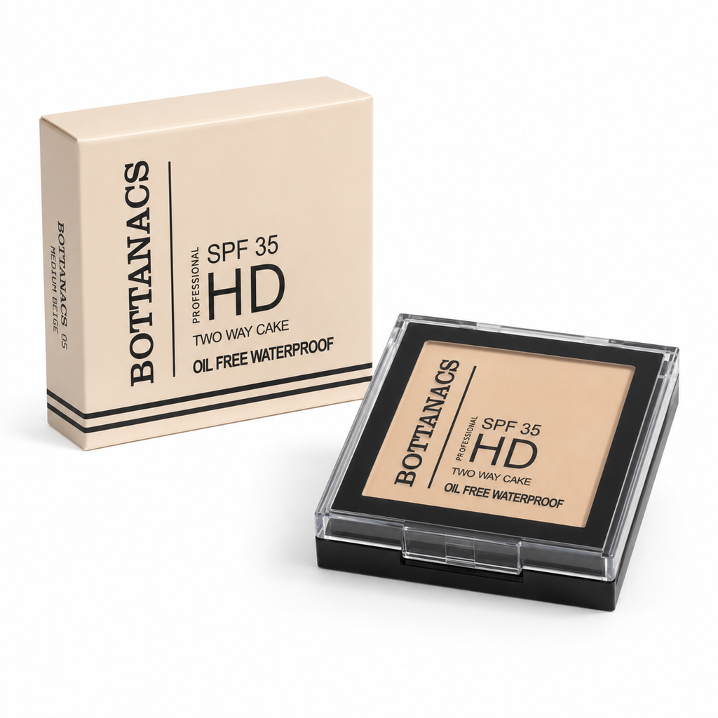 BOTTANACS Professional HD Two Way Cake SPF 35 – Oil-Free Waterproof Compact Powder – Shade 05 Medium Beige