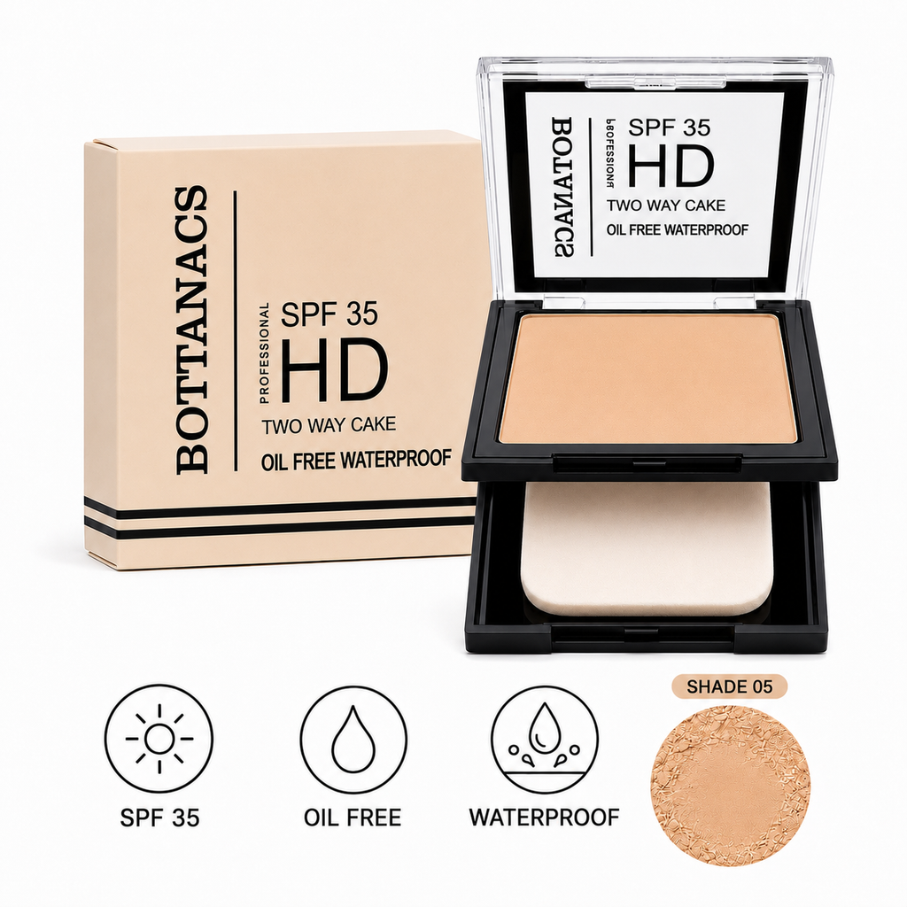 BOTTANACS Professional HD Two Way Cake SPF 35 – Oil-Free Waterproof Compact Powder – Shade 05 Medium Beige