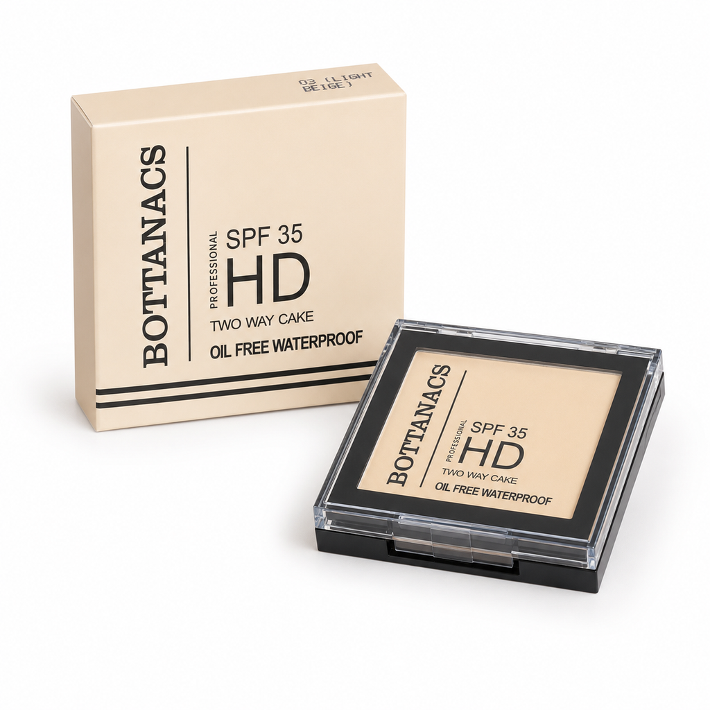 BOTTANACS Professional HD Two Way Cake SPF 35 – Oil-Free Waterproof Compact Powder – Shade 03 Light Beige