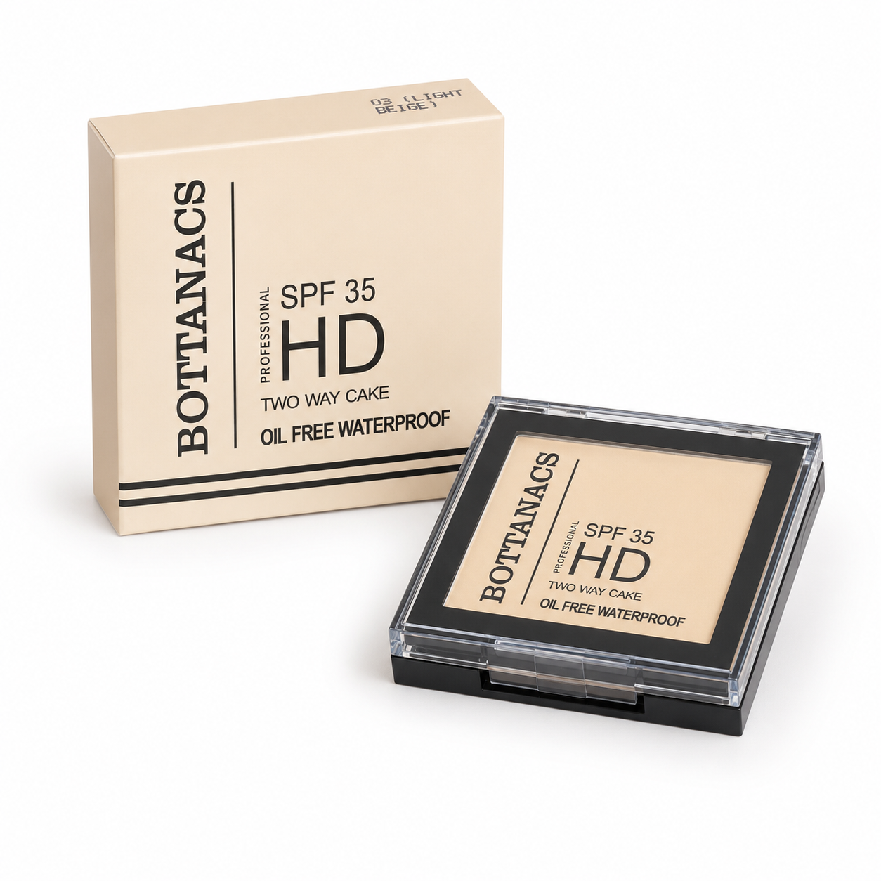 BOTTANACS Professional HD Two Way Cake SPF 35 – Oil-Free Waterproof Compact Powder – Shade 03 Light Beige