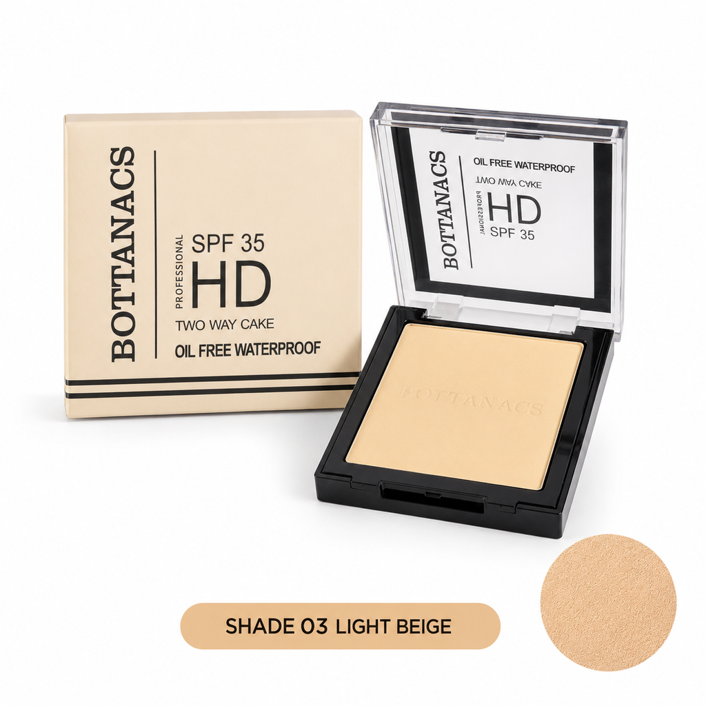 BOTTANACS Professional HD Two Way Cake SPF 35 – Oil-Free Waterproof Compact Powder – Shade 03 Light Beige