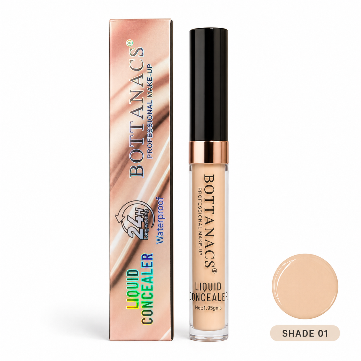 BOTTANACS Professional Make-Up Liquid Concealer – 24H Long-Wearing Waterproof Formula – Shade 01 Fair Ivory