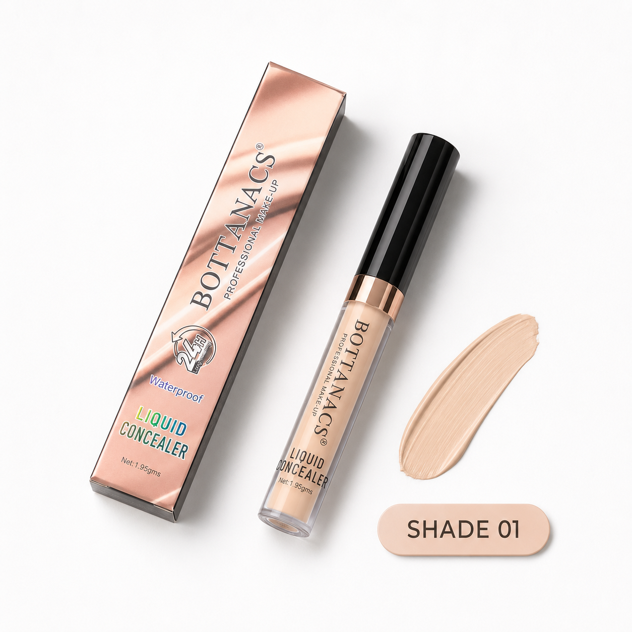 BOTTANACS Professional Make-Up Liquid Concealer – 24H Long-Wearing Waterproof Formula – Shade 01 Fair Ivory
