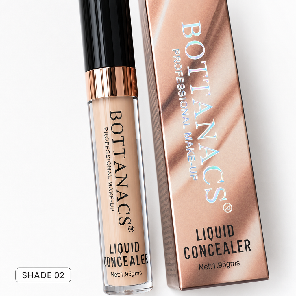BOTTANACS Professional Make-Up Liquid Concealer – 24H Long-Wearing Waterproof Formula – Shade 02 Light Beige