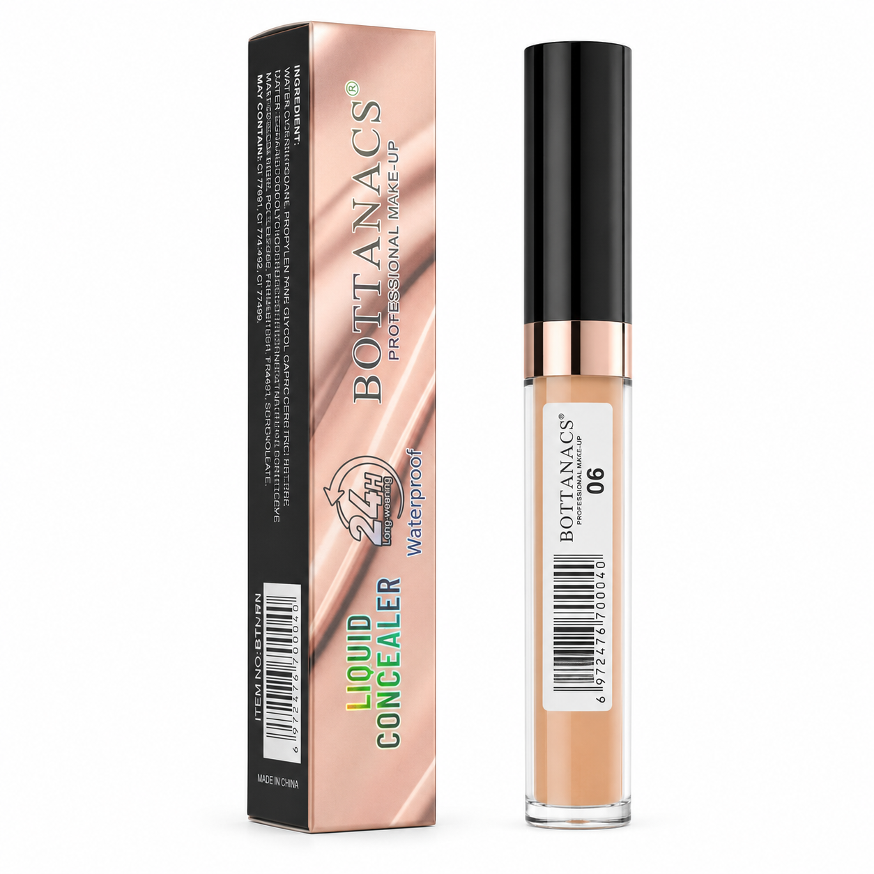 BOTTANACS Professional Make-Up Liquid Concealer – 24H Long-Wearing Waterproof Formula – Shade 06 Warm Peach