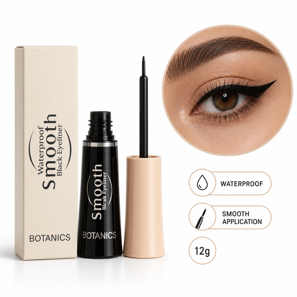 BOTANICS Waterproof Smooth Black Eyeliner – Precision Applicator, 12g