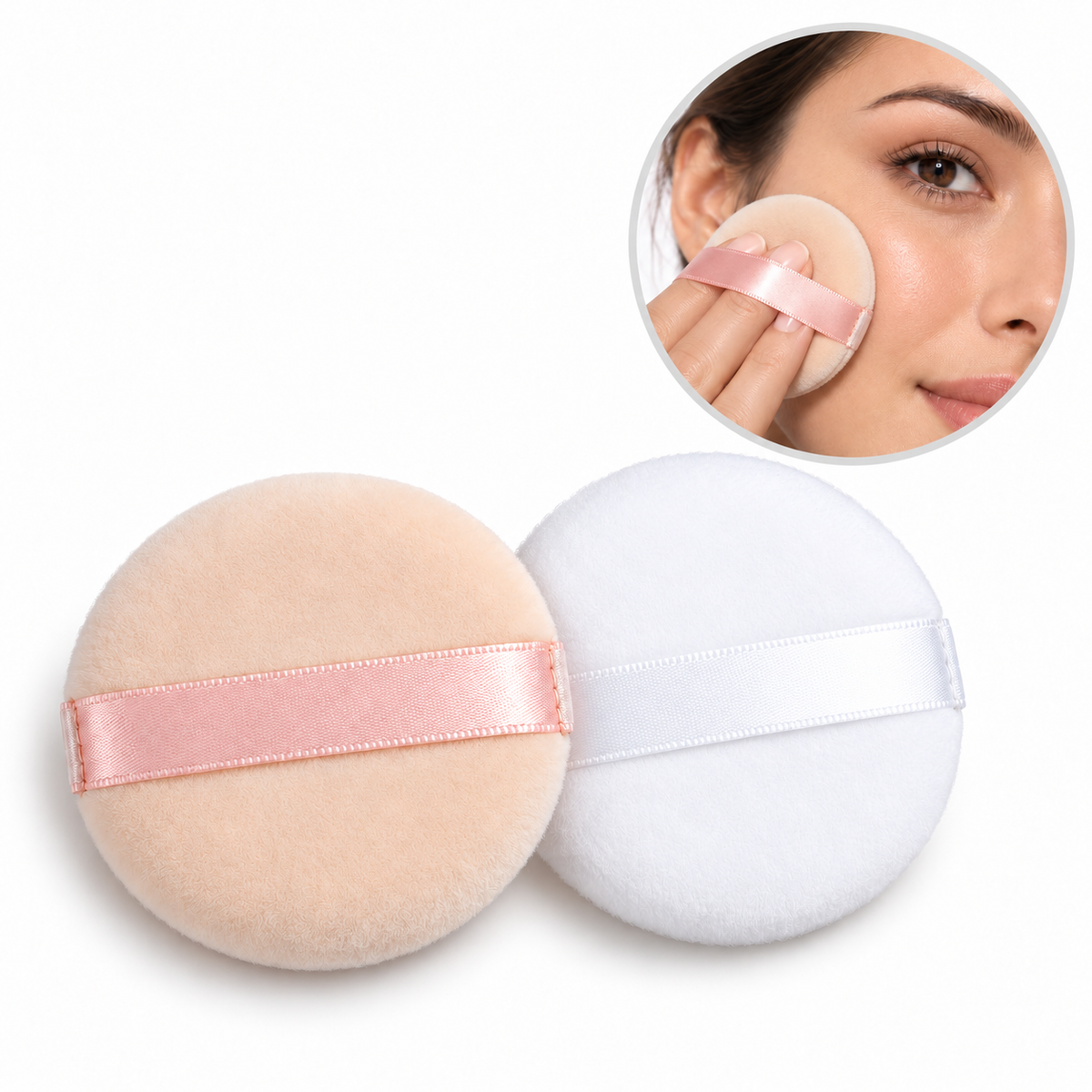 BOTTANACS 2-Piece Round Powder Puff Set – Beige & White
