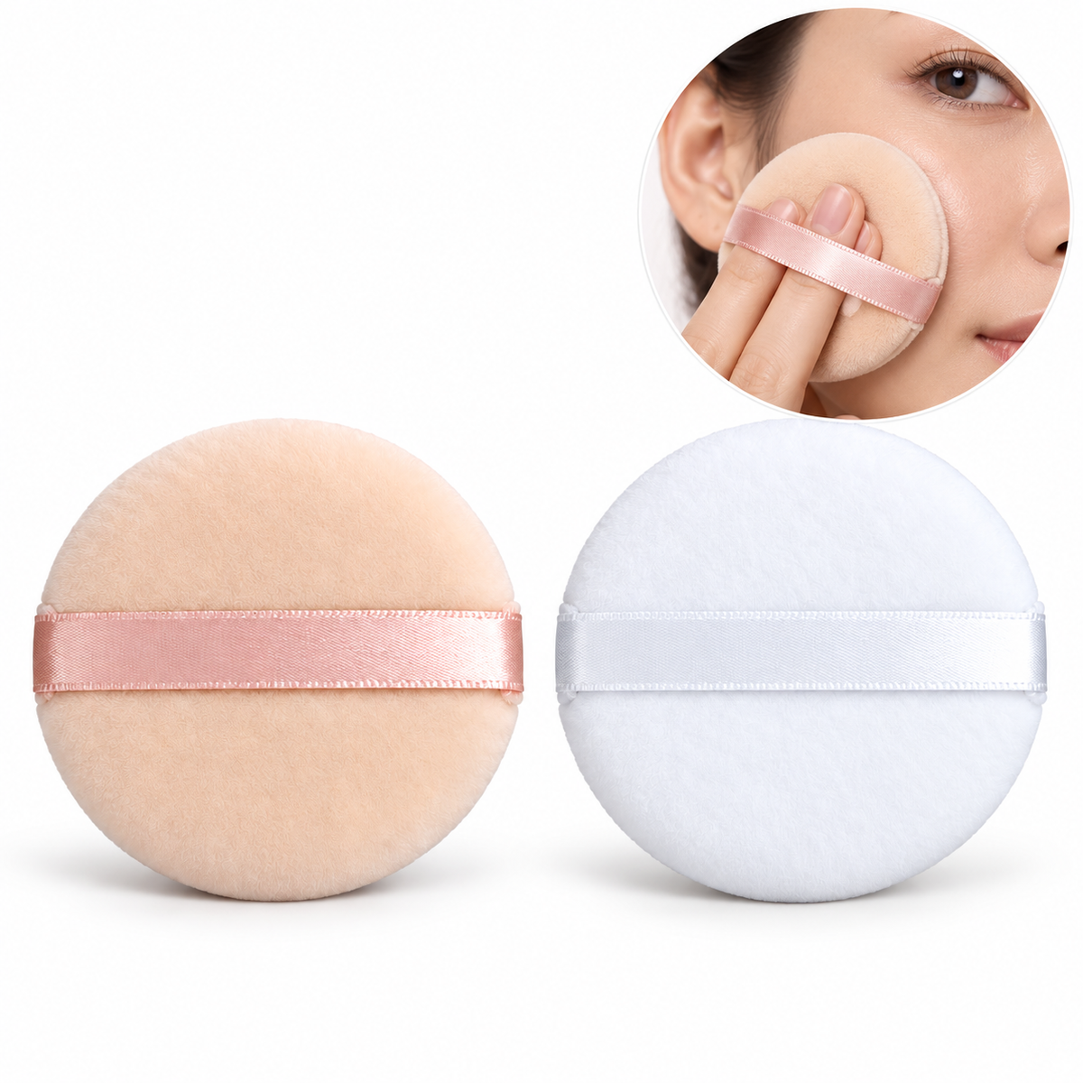 BOTTANACS 2-Piece Round Velour Makeup Puff Set – Nude & White