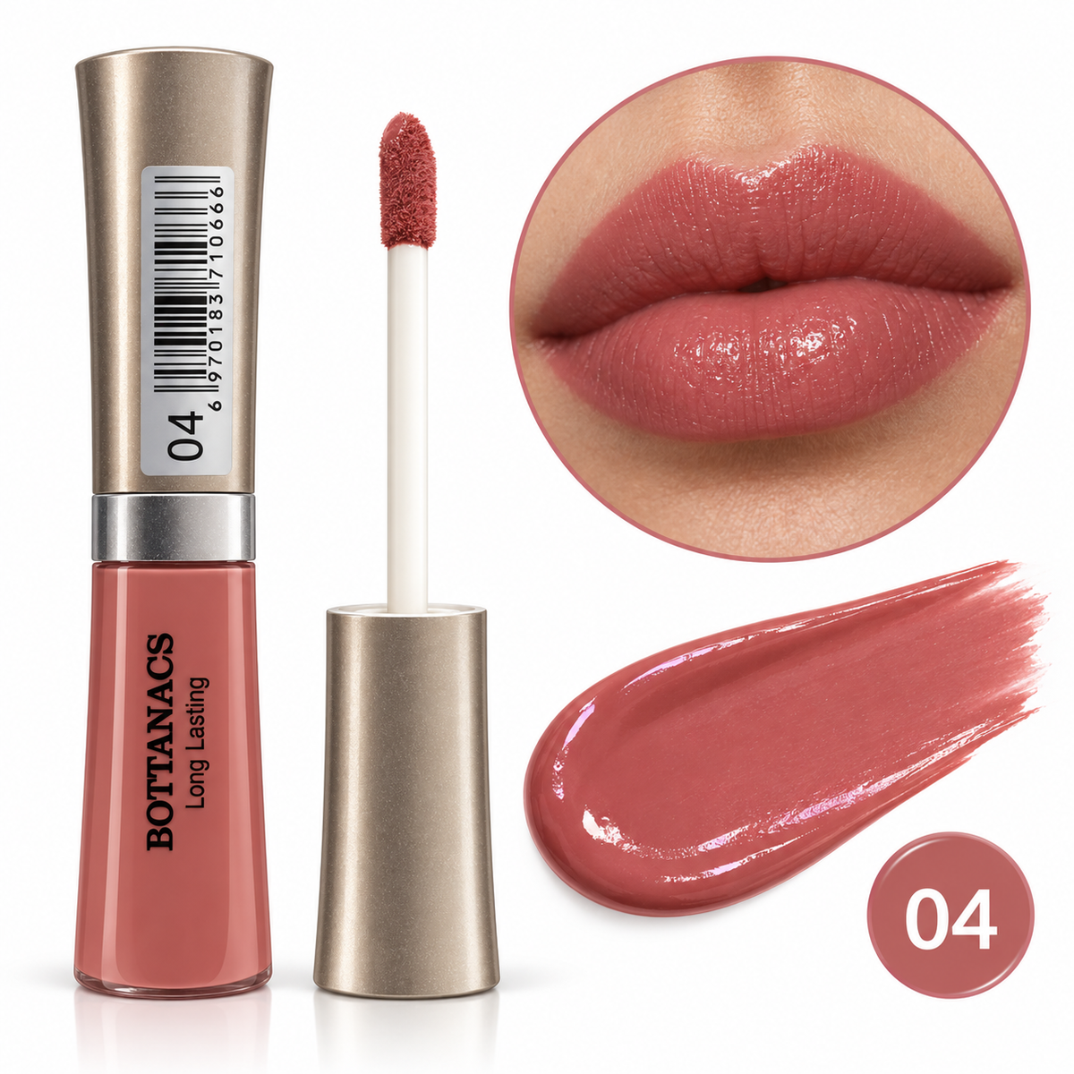 BOTTANACS Long Lasting Lip Gloss – Shade 04 Rosewood Nude – main product image