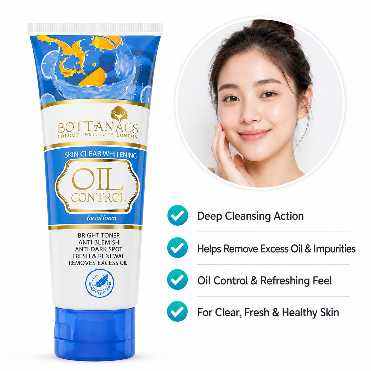 BOTTANACS Oil Control Facial Foam – Skin Clear Whitening – 85ml – main product image
