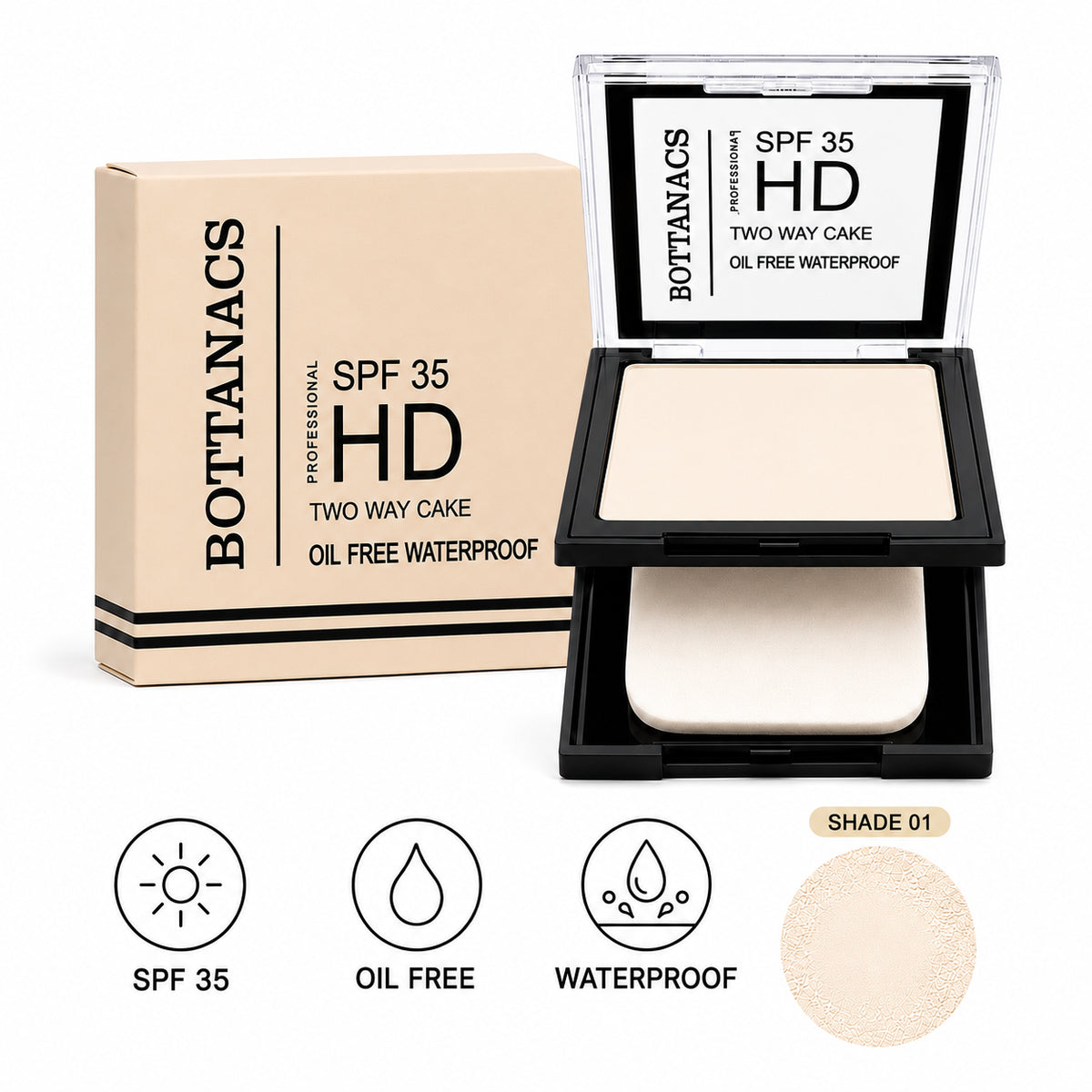BOTTANACS HD Two Way Cake SPF 35 – Shade 01 Light – main product image
