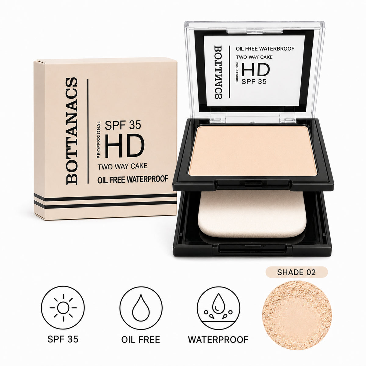 BOTTANACS HD Two Way Cake SPF 35 – Shade 02 Ivory – main product image