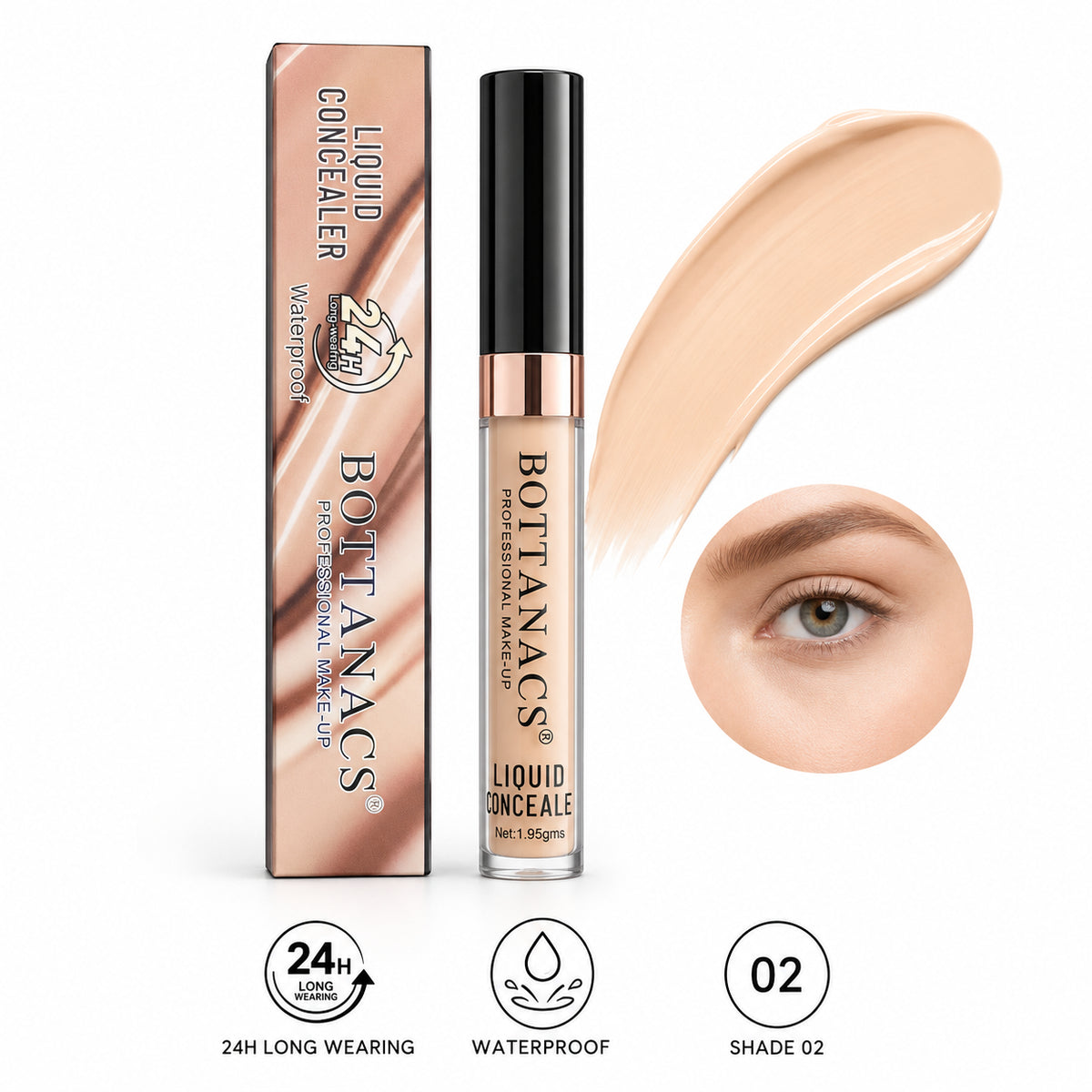 BOTTANACS 24H Waterproof Liquid Concealer – Shade 02 Light Beige – main product image