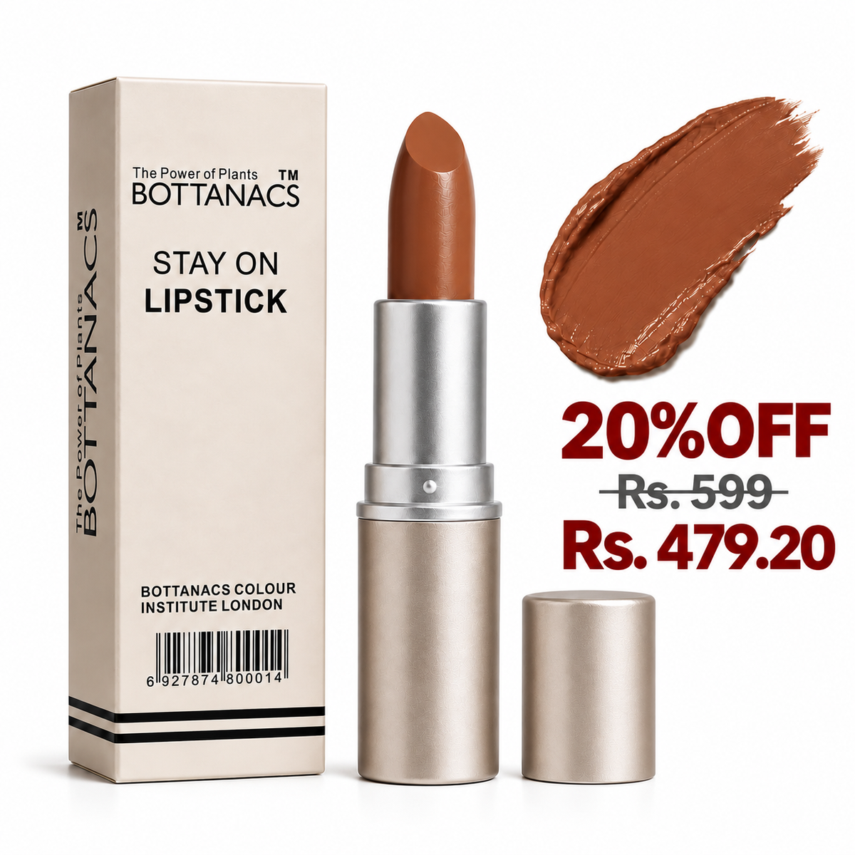 BOTTANACS Stay On Matte Lipstick – Shade 404 – 20% off, Rs. 599 reduced to Rs. 479.20