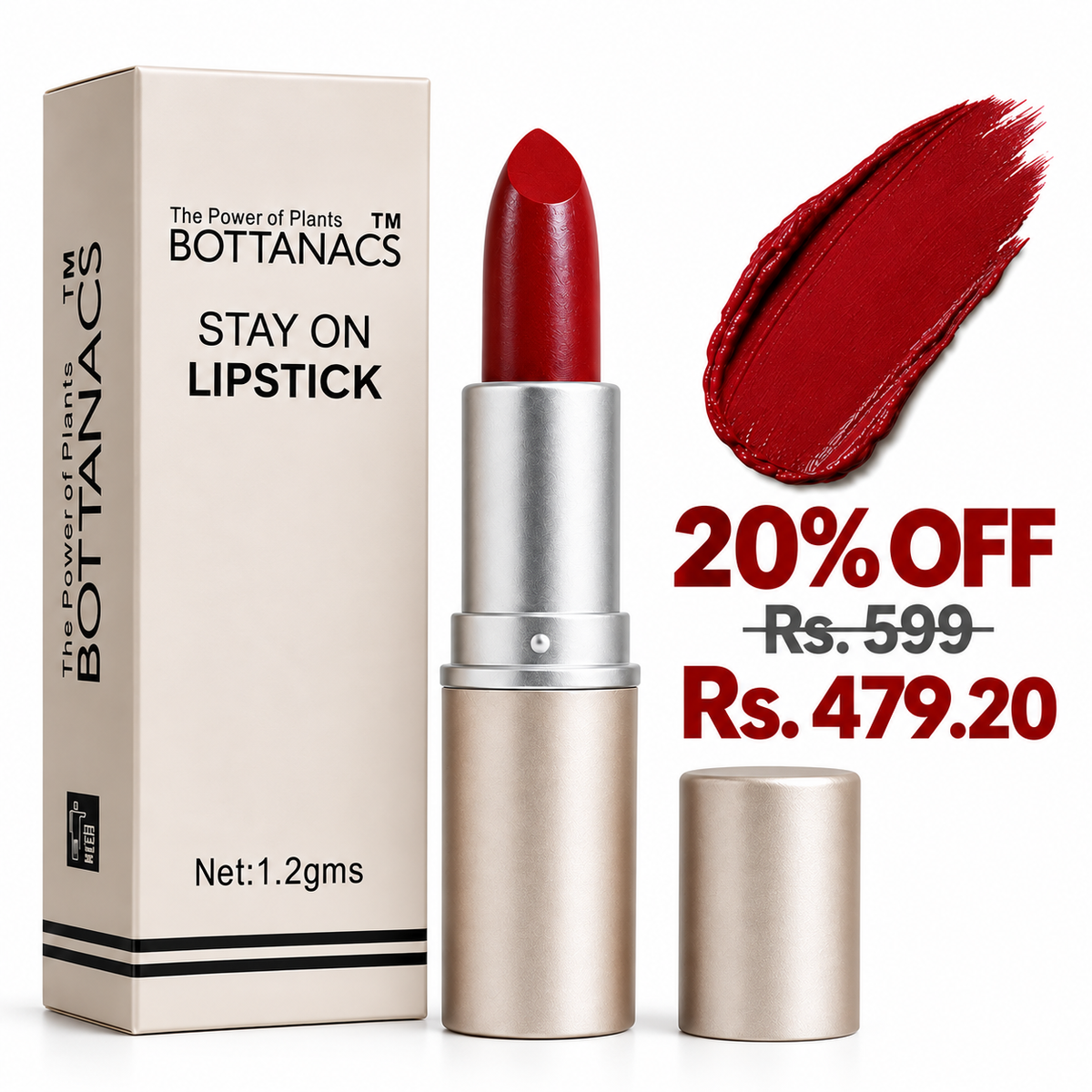 BOTTANACS Stay On Matte Lipstick – Shade 410 – 20% off, Rs. 599 reduced to Rs. 479.20