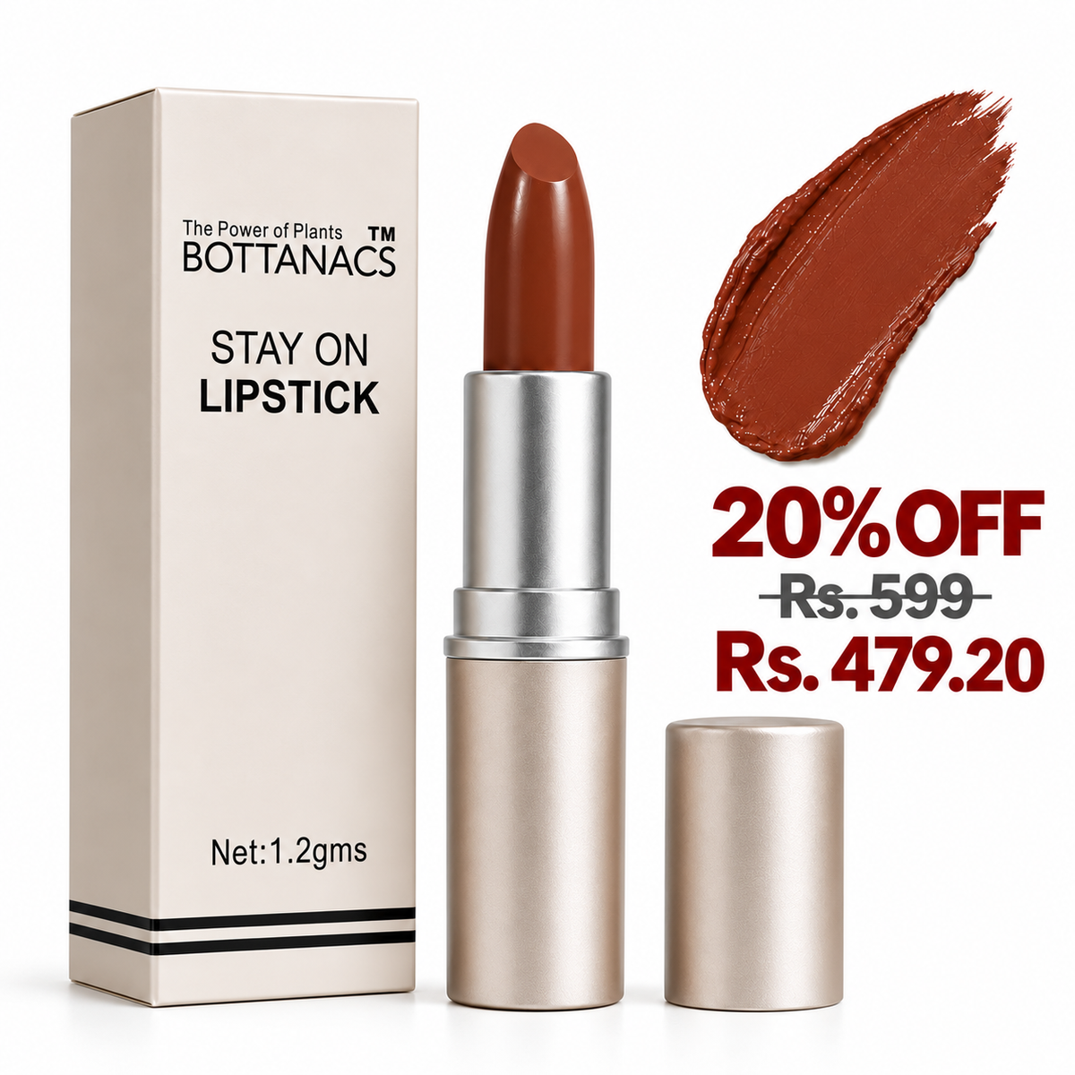 BOTTANACS Stay On Matte Lipstick – Shade 417 – 20% off, Rs. 599 reduced to Rs. 479.20
