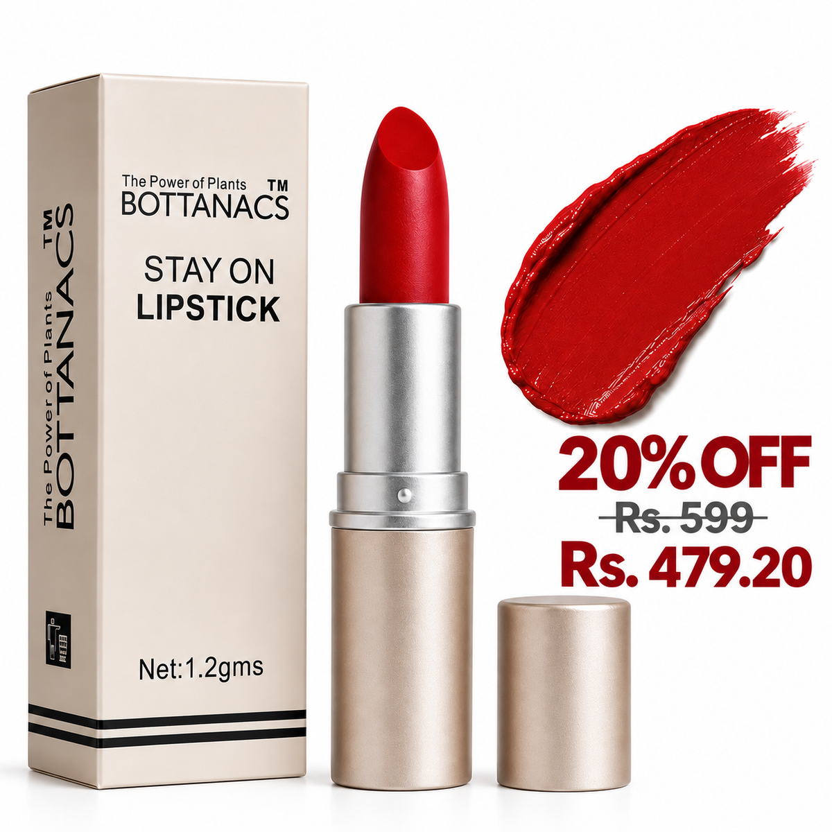 BOTTANACS Stay On Matte Lipstick – Shade 418 – 20% off, Rs. 599 reduced to Rs. 479.20