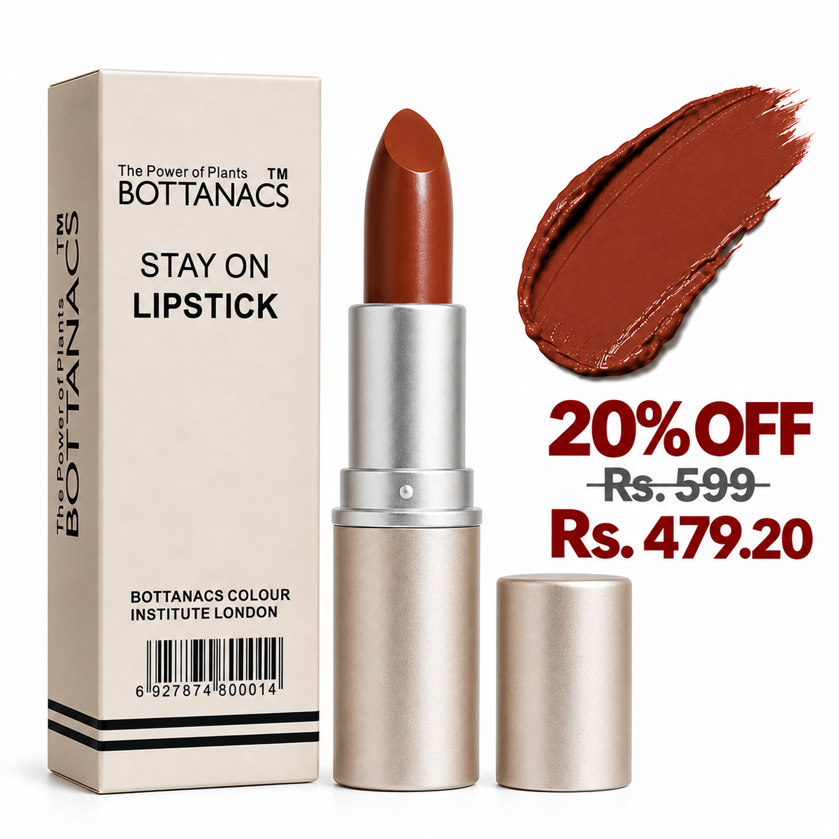 BOTTANACS Stay On Matte Lipstick – Shade 452 – 20% off, Rs. 599 reduced to Rs. 479.20