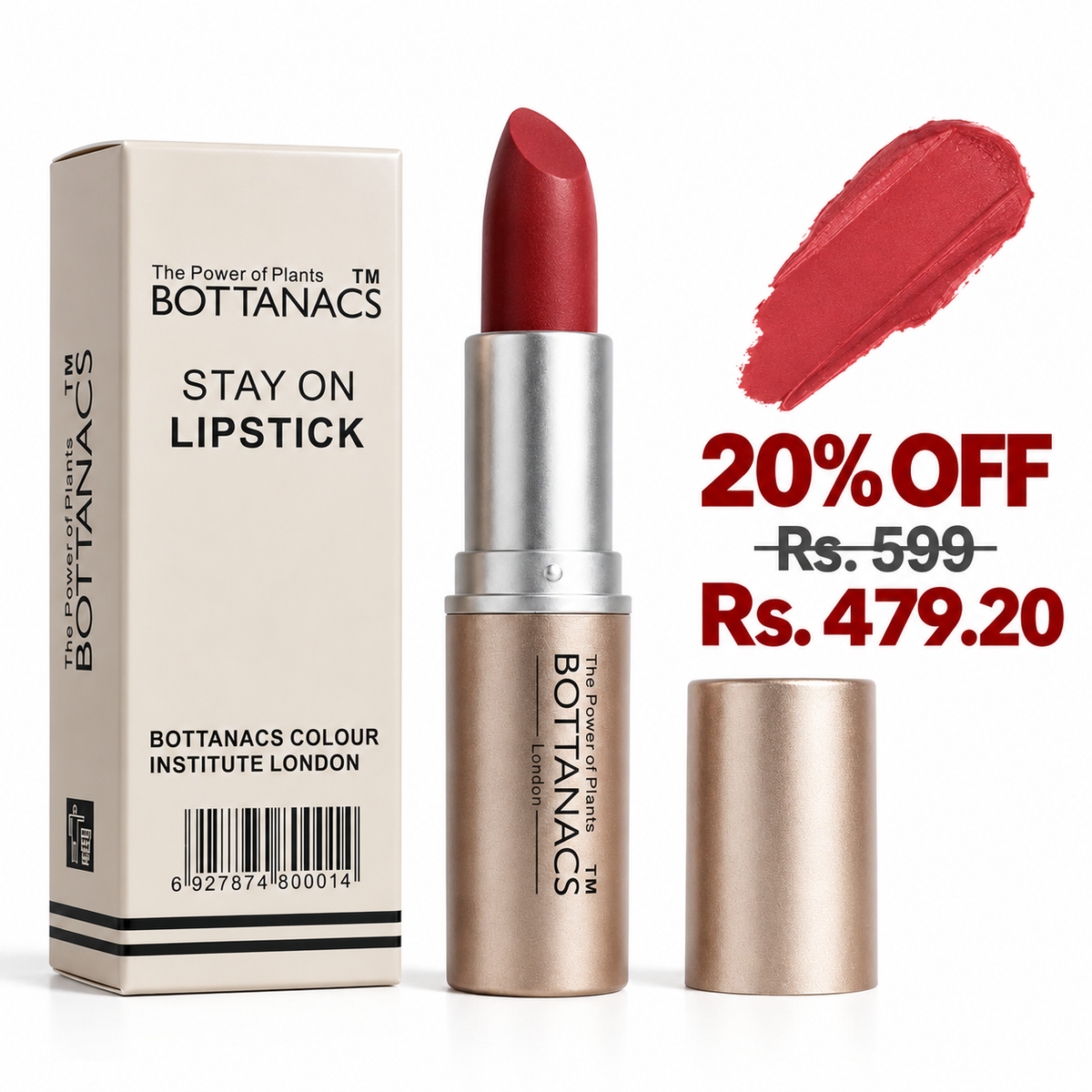 BOTTANACS Stay On Matte Lipstick – Shade 413 – 20% off, Rs. 599 reduced to Rs. 479.20