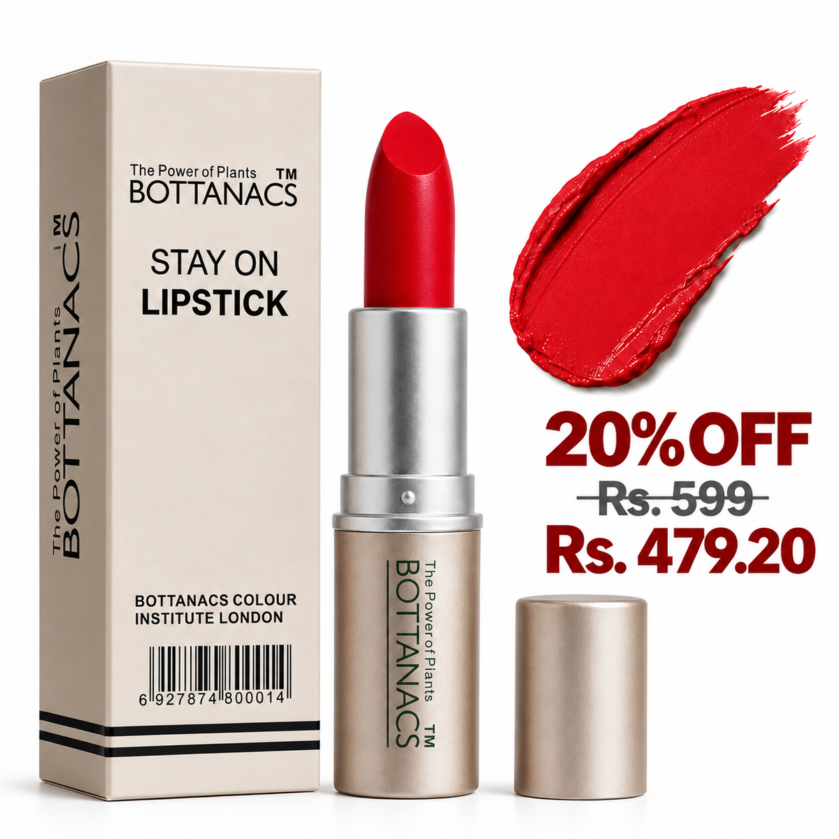 BOTTANACS Stay On Matte Lipstick – Shade 430 – 20% off, Rs. 599 reduced to Rs. 479.20
