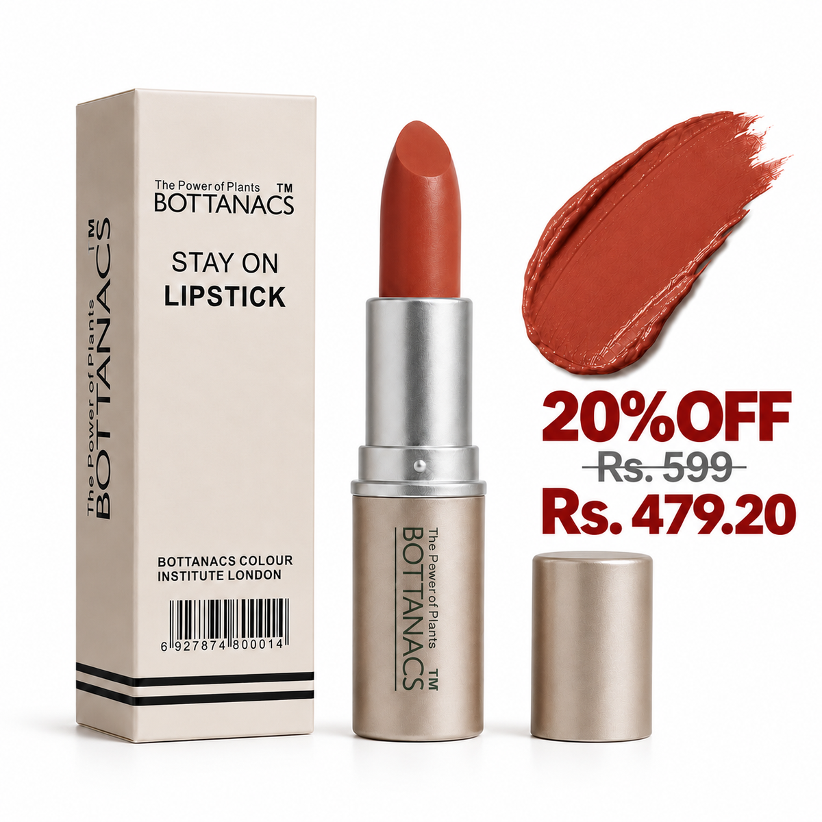 BOTTANACS Stay On Matte Lipstick – Shade 438 – 20% off, Rs. 599 reduced to Rs. 479.20