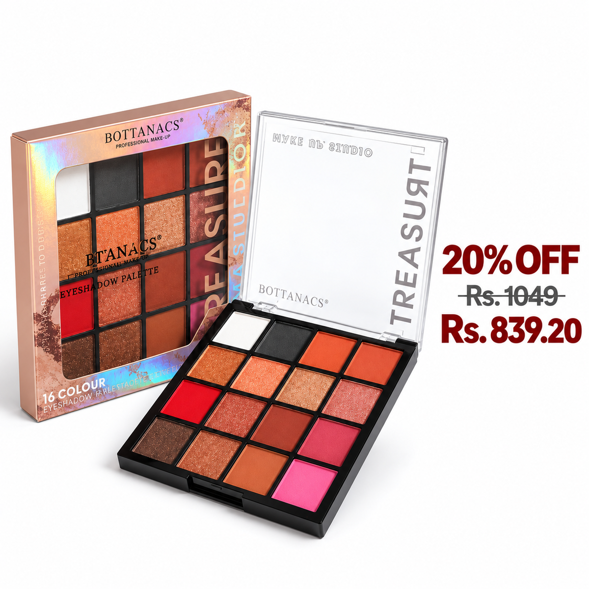BOTTANACS Treasure 16 Colour Eyeshadow Palette – Shade 02 – 20% off, Rs. 1049 reduced to Rs. 839.20