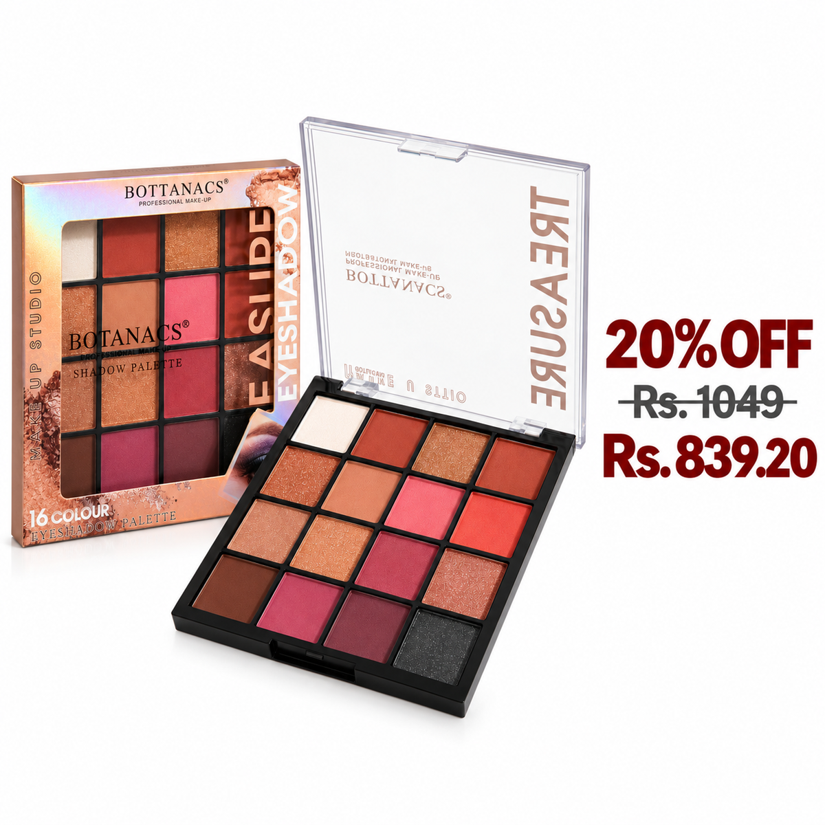 BOTTANACS Treasure 16 Colour Eyeshadow Palette – Shade 04 – 20% off, Rs. 1049 reduced to Rs. 839.20